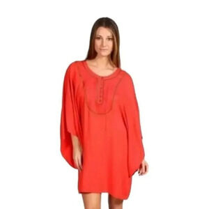 Twelfth Street by Cynthia Vincent Mini Dress Boho Small Coral Color Scoop Neck